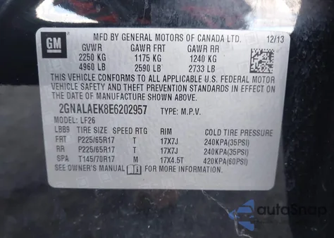 2014 Chevrolet Equinox Ls из США, поврежденный, VIN 2GNALAEK8E6202957